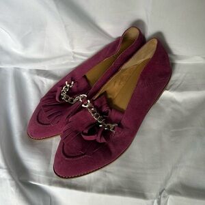 Franco Sarto Magenta Purple Leather Flats with Chain Accent